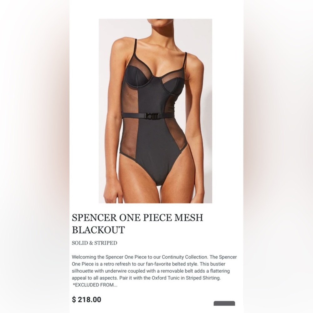 NWT SOLID & STRIPED Med Black The Spencer Blackout Sexy One Piece Swimsuit